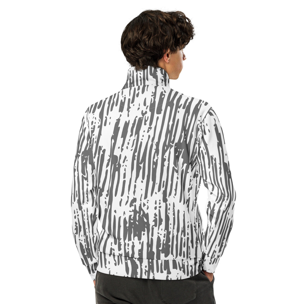 Einzigartige Trainingsjacke mit markantem Schwarz-Weiß Strichmuster. Komfortabel und stilvoll für ausdrucksstarke Streetwear-Looks.
