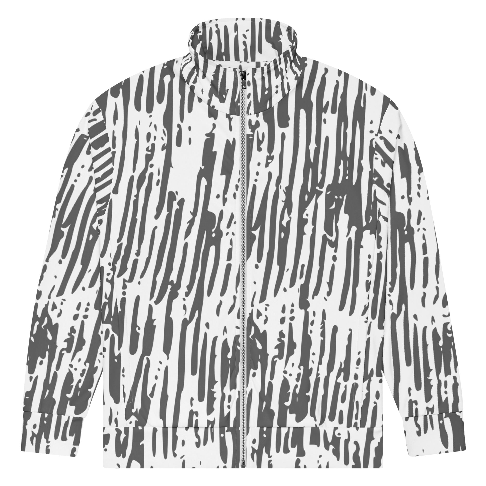 Einzigartige Trainingsjacke mit markantem Schwarz-Weiß Strichmuster. Komfortabel und stilvoll für ausdrucksstarke Streetwear-Looks. 