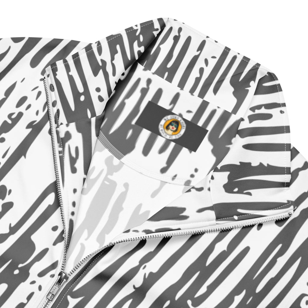 Einzigartige Trainingsjacke mit markantem Schwarz-Weiß Strichmuster. Komfortabel und stilvoll für ausdrucksstarke Streetwear-Looks. 