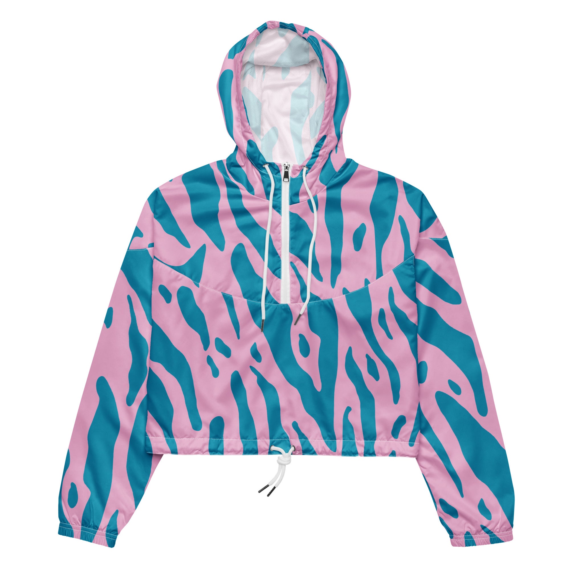Damen Cropped Windbreaker mit pink-türkisem Animal Design. Auffällige Streetwear für Frauen, designed by, By Just a Girl.