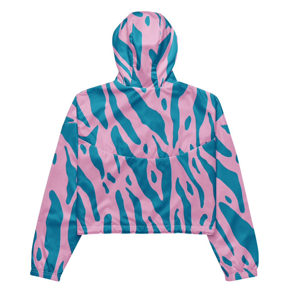 Damen Cropped Windbreaker mit pink-türkisem Animal Design. Auffällige Streetwear für Frauen, designed by, By Just a Girl.