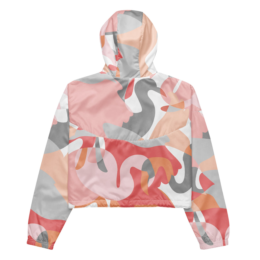Cropped Windbreaker mit farbenfrohem Flamingo-Muster. Lässiger Streetstyle für Frauen von By Just a Girl.