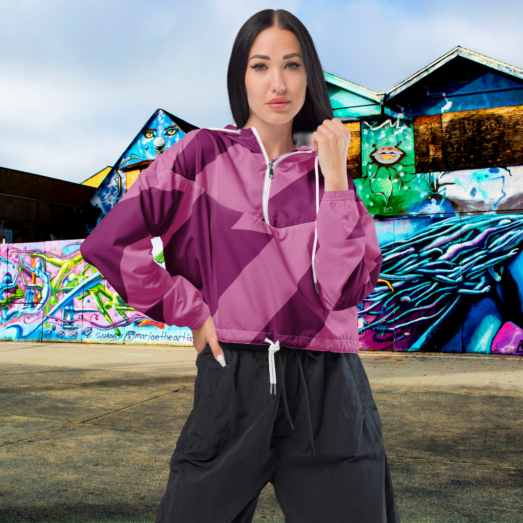 Cropped Windbreaker im  Blockstreifen Design in warmen  Beere und Bordeaux. Femininer Streetstyle mit weicher Kraft, designed by,  By Just a Girl.