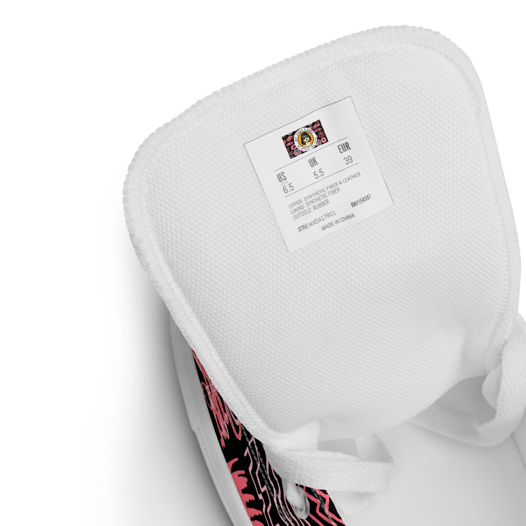 Damen High Top Canvas Schuhzungen Ansicht mit grössen Angaben sowie das Logo. By Just a Girl.