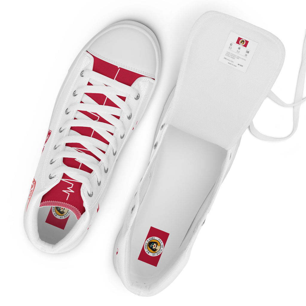 Die Damen High Top Sneaker von oben geschlossen und offen mit Blick auf das Logo. By Just a Girl.