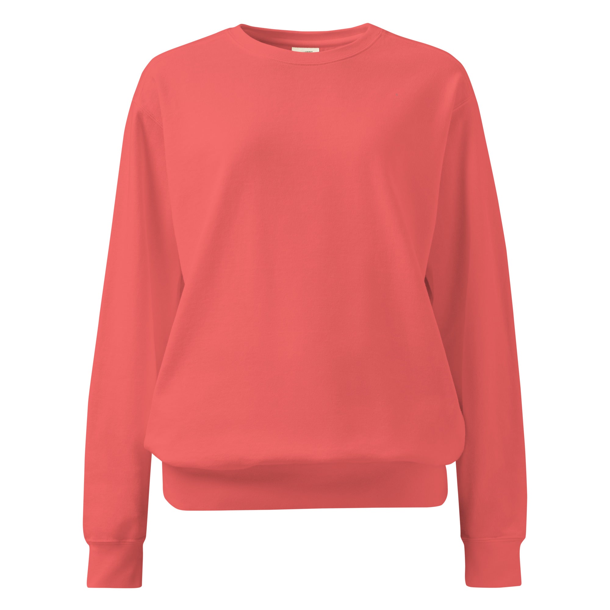 Ein unifarbener Pullover freigestellte Vorderansicht in Rot, das als Poppy Red bezeichnet wird. Das Kleidungsstück ist schlicht und hat lange Ärmel. 