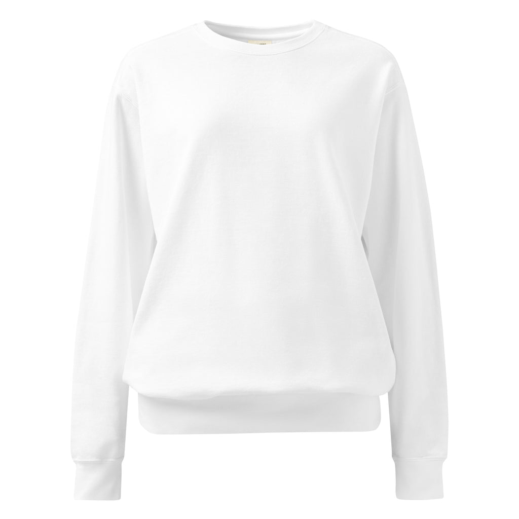 Ein unifarbener Pullover freigestellte Vorderansicht in weiß das als White Clouds bezeichnet wird. Das Kleidungsstück ist schlicht und hat lange Ärmel.