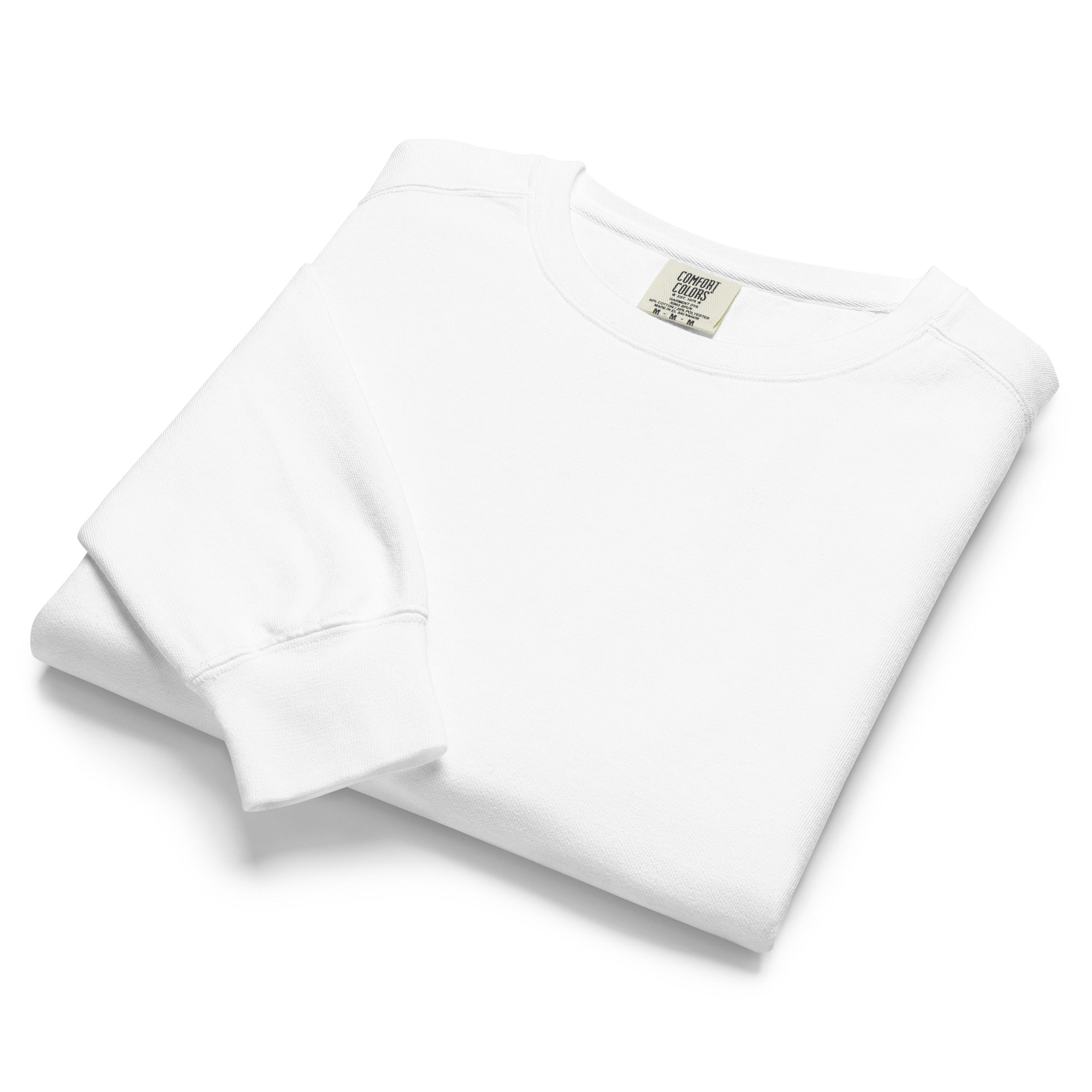 Ein unifarbener Pullover freigestellte gefaltete Ansicht in weiß das als White Clouds bezeichnet wird. Das Kleidungsstück ist schlicht und hat lange Ärmel.