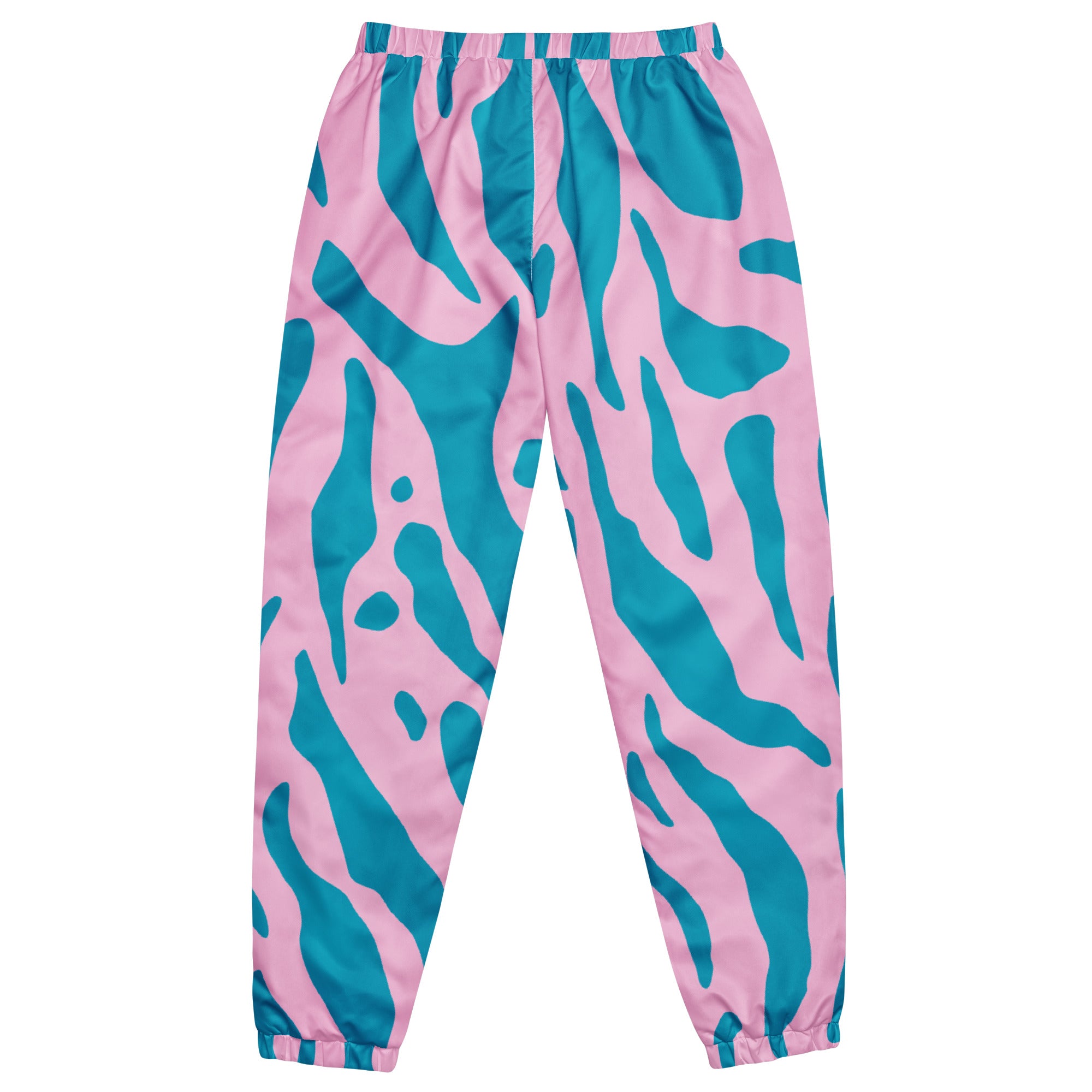 Damen Trainingshose mit pink-türkisem Animal Design. Mockup Hose Rückansicht. Auffällige Streetwear für Frauen designed by, By Just a Girl.