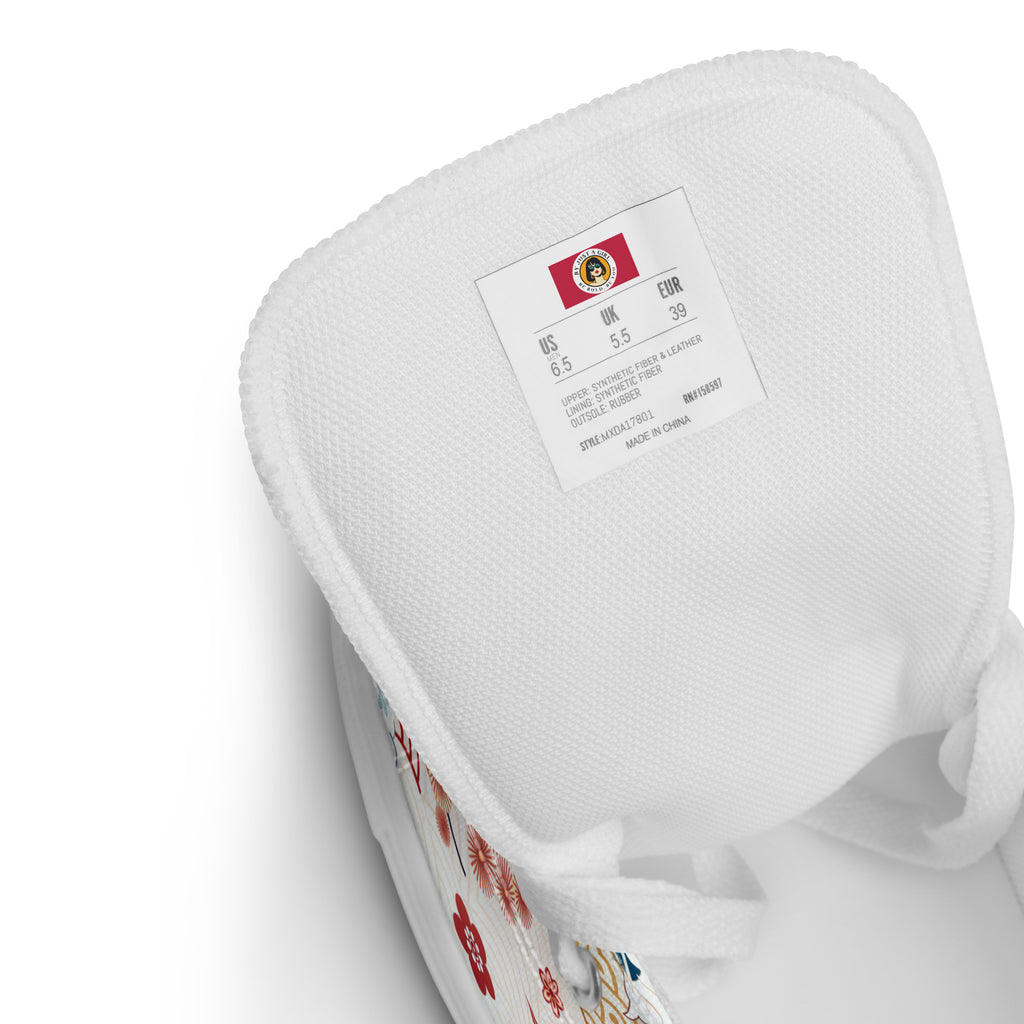 High Top Canva Schuhzungen Etikett mit grössenangabe und Logo. By Just a Girl.