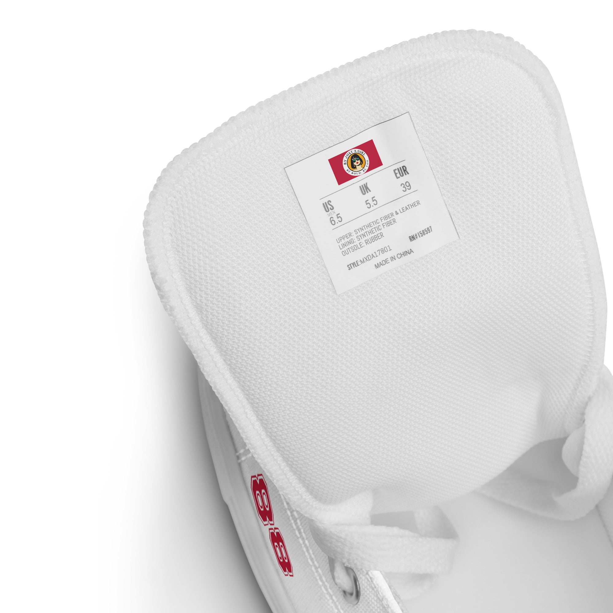 High Top Sneaker für Damen zeigt das Schuhzungen Etikett mit Größenangaben und Logo. By Just a Girl.