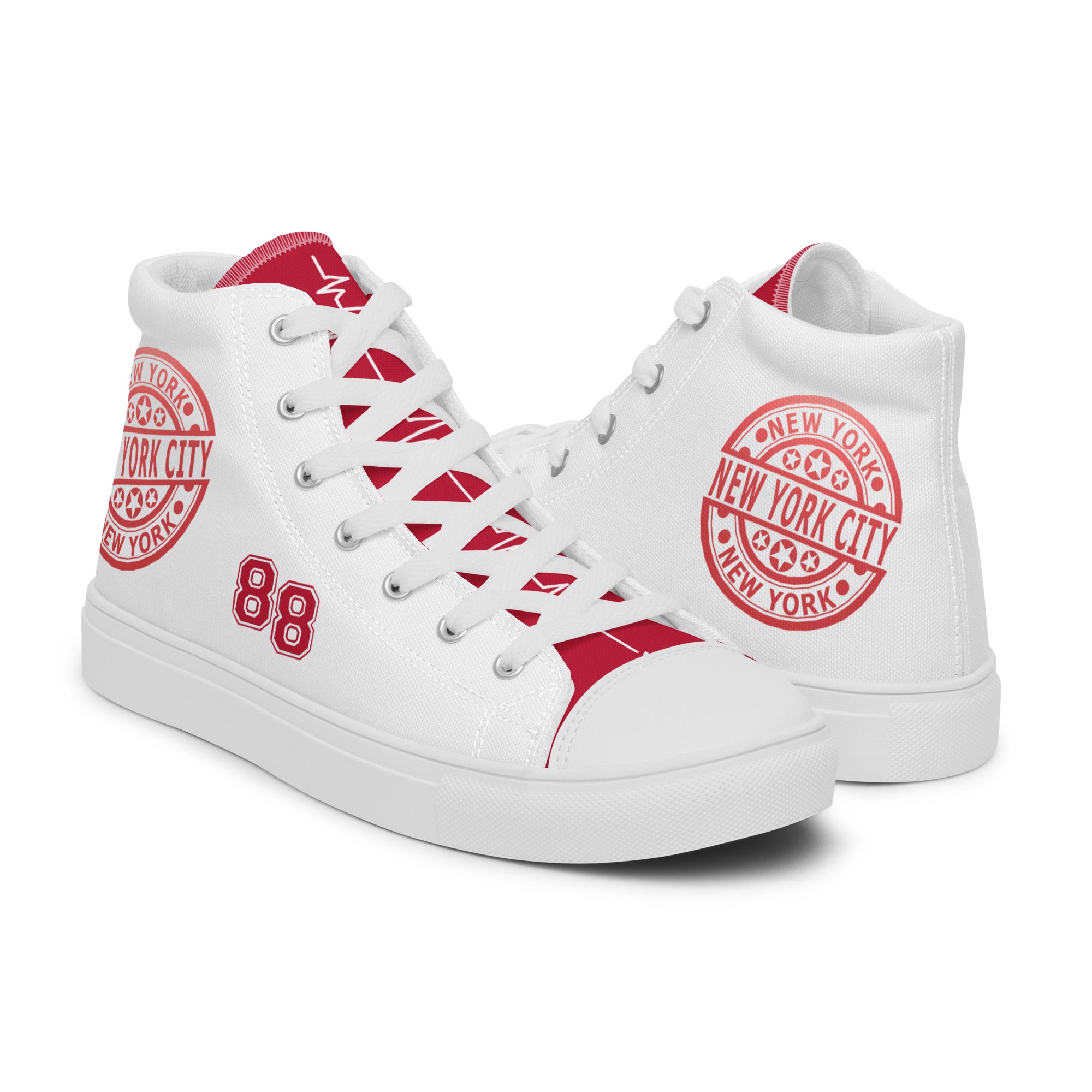 NYC Rebel Girl HIgh Top Canvas für Damen, zeigt die vorder- und rückansicht der Sneaker. By Just a Girl.