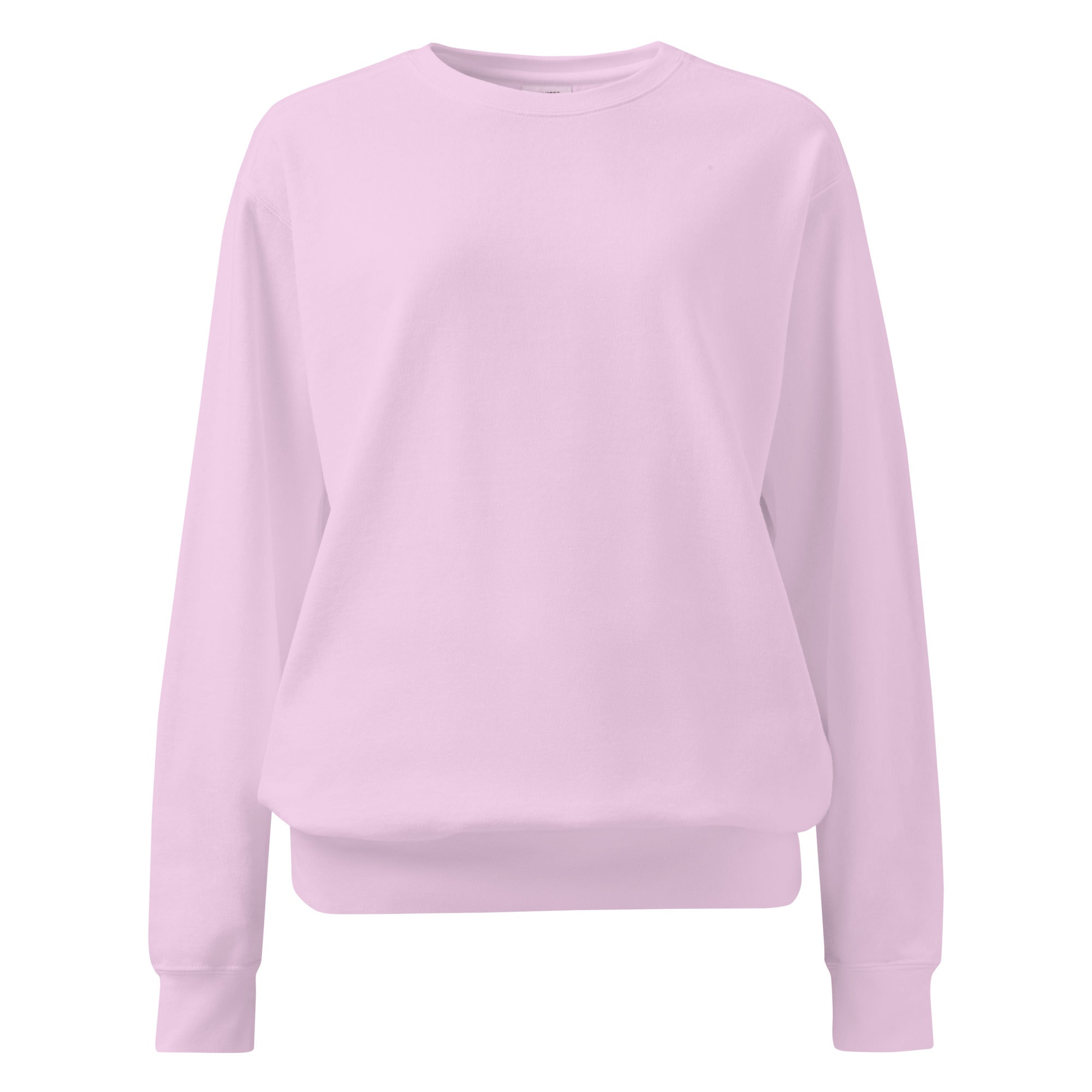 Ein unifarbener Pullover freigestellte Vorderansicht in kräftigem Rosa, das als Rose bezeichnet wird. Das Kleidungsstück ist schlicht und hat lange Ärmel.